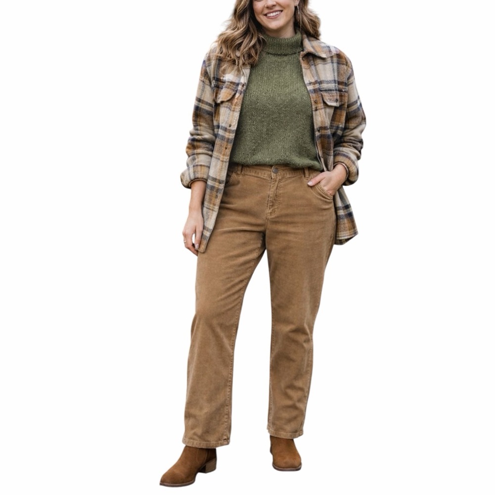 Jones New York Women’s Size 18 Camel Tan Corduroy Wide Leg Pant Mid Rise Stretch